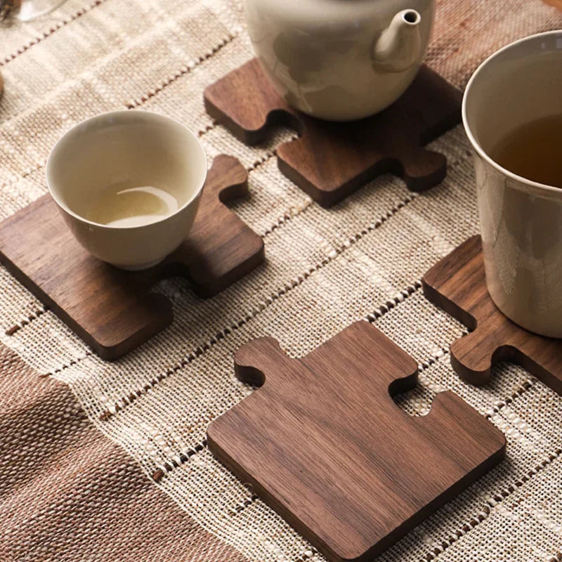Walnut Puzzle Piece Coaster Set